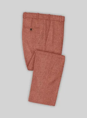 Naples Wide Herringbone Caramine Pink Tweed Pants