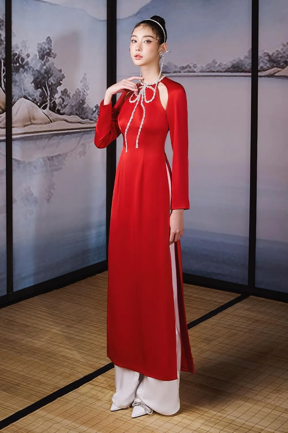 Ngoc Tran A-line Cut-Out Silk Satin Ankle Length Set