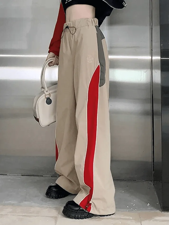 Patchwork Wide Leg Parachute Pants