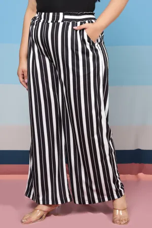 Plus Size Black White Stripes High Waist Pants