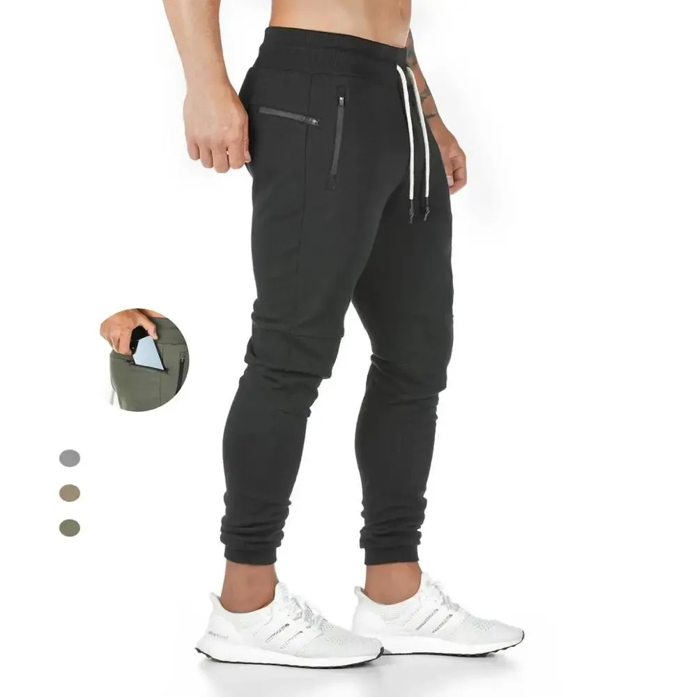 plus size Jogger Pants Workout Gym sweat trouser Side Zipper Pockets Slim Fit Bottoms trousers for men