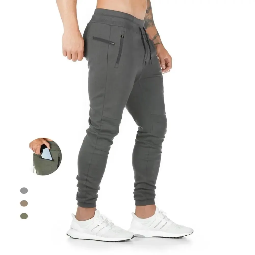 plus size Jogger Pants Workout Gym sweat trouser Side Zipper Pockets Slim Fit Bottoms trousers for men