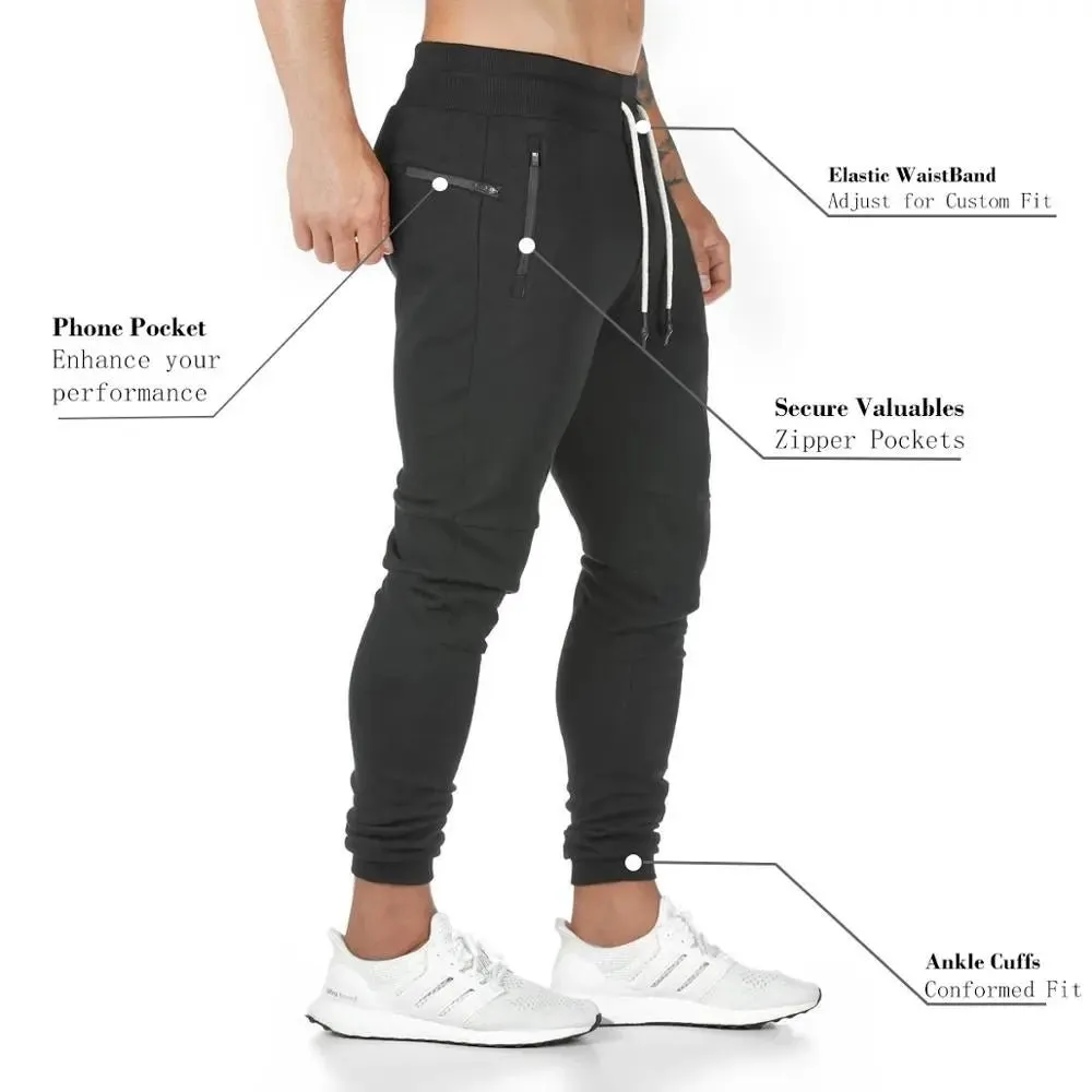 plus size Jogger Pants Workout Gym sweat trouser Side Zipper Pockets Slim Fit Bottoms trousers for men