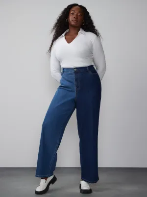 Plus Wide Leg Colorblock Jeans