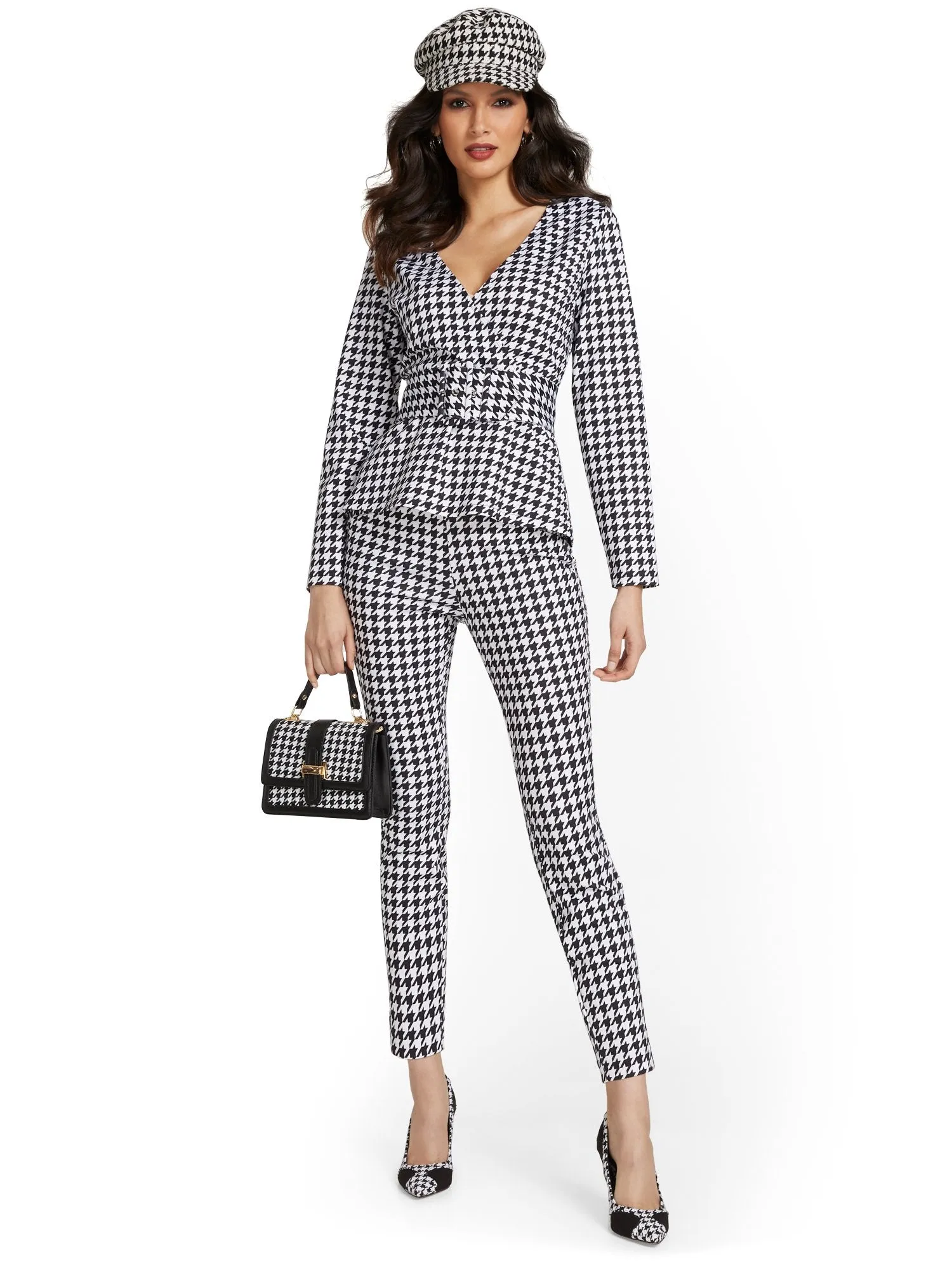 Pull-On Houndstooth Ankle Ponte Pant - Superflex