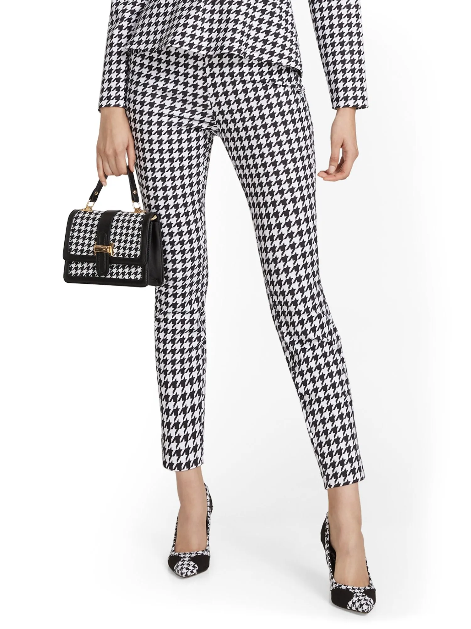 Pull-On Houndstooth Ankle Ponte Pant - Superflex