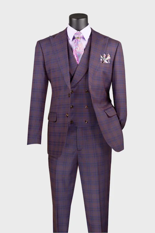 Purple Modern Fit Windowpane Suit