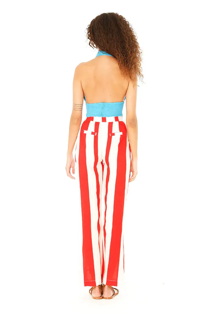 Red Striped Linen Pants