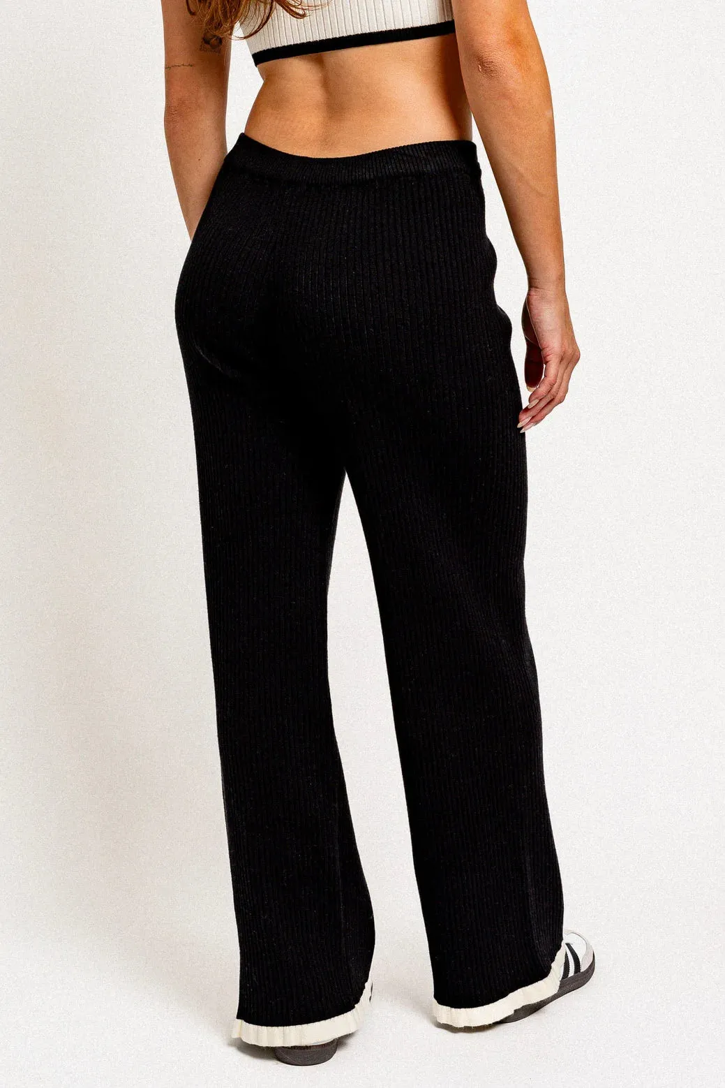 Ribbed Crop Contrast Top & Sweater Pants Set