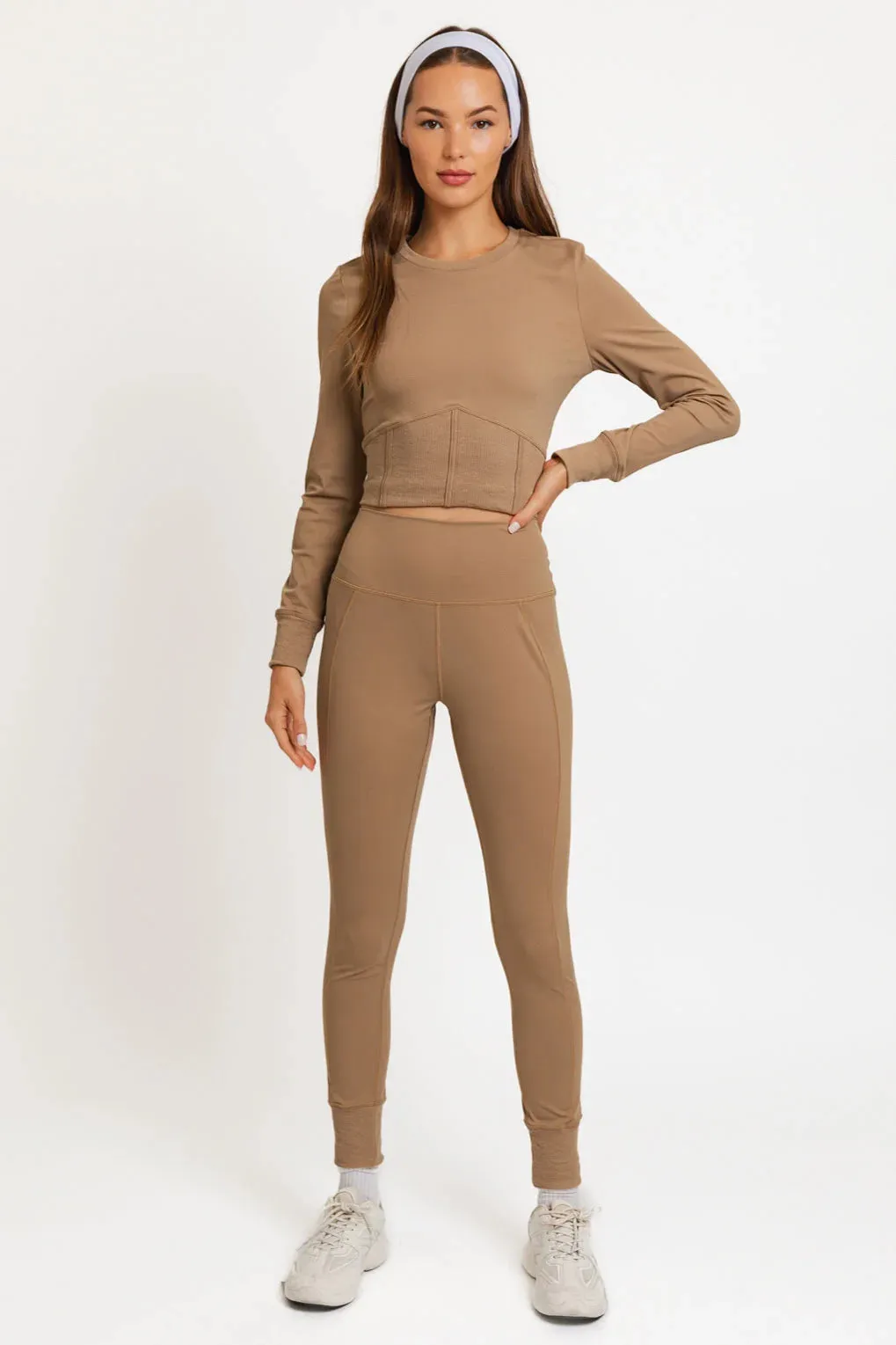 Round Neck Corset Top & High Waist Jogger Pants Set