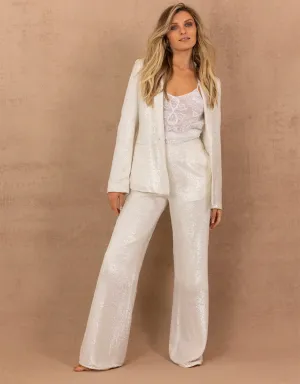 Sequin Tuxedo Pant - Bianco