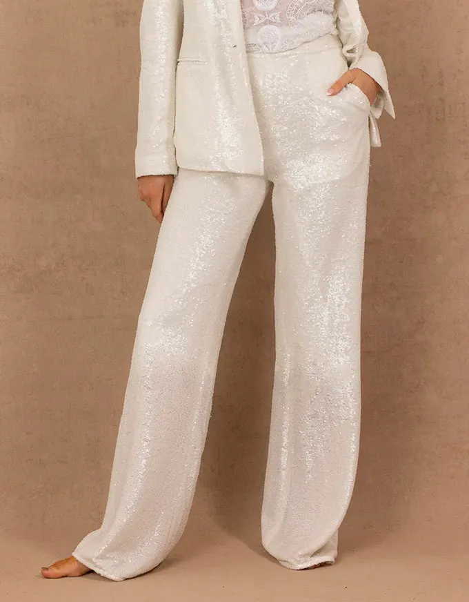 Sequin Tuxedo Pant - Bianco