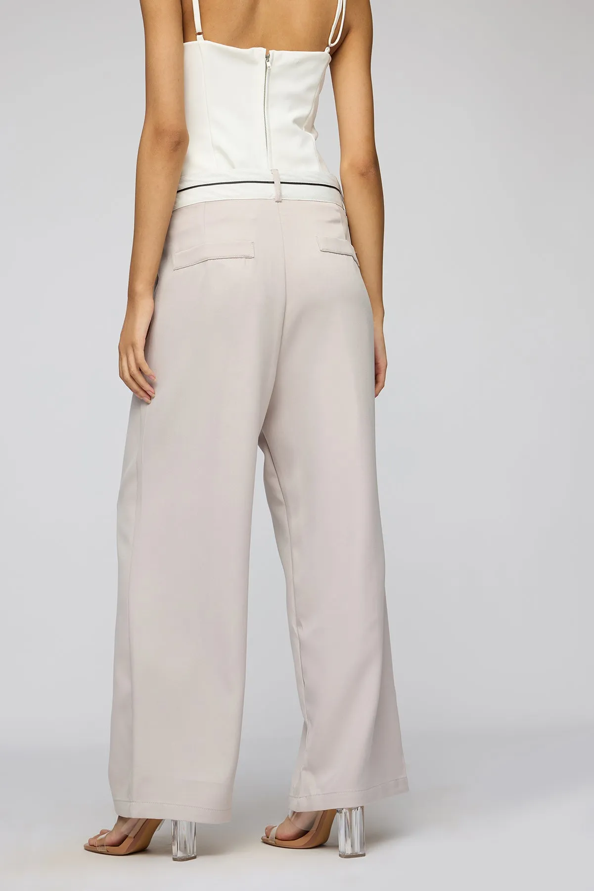 Silver Grey Contrast Waist Korean Pants