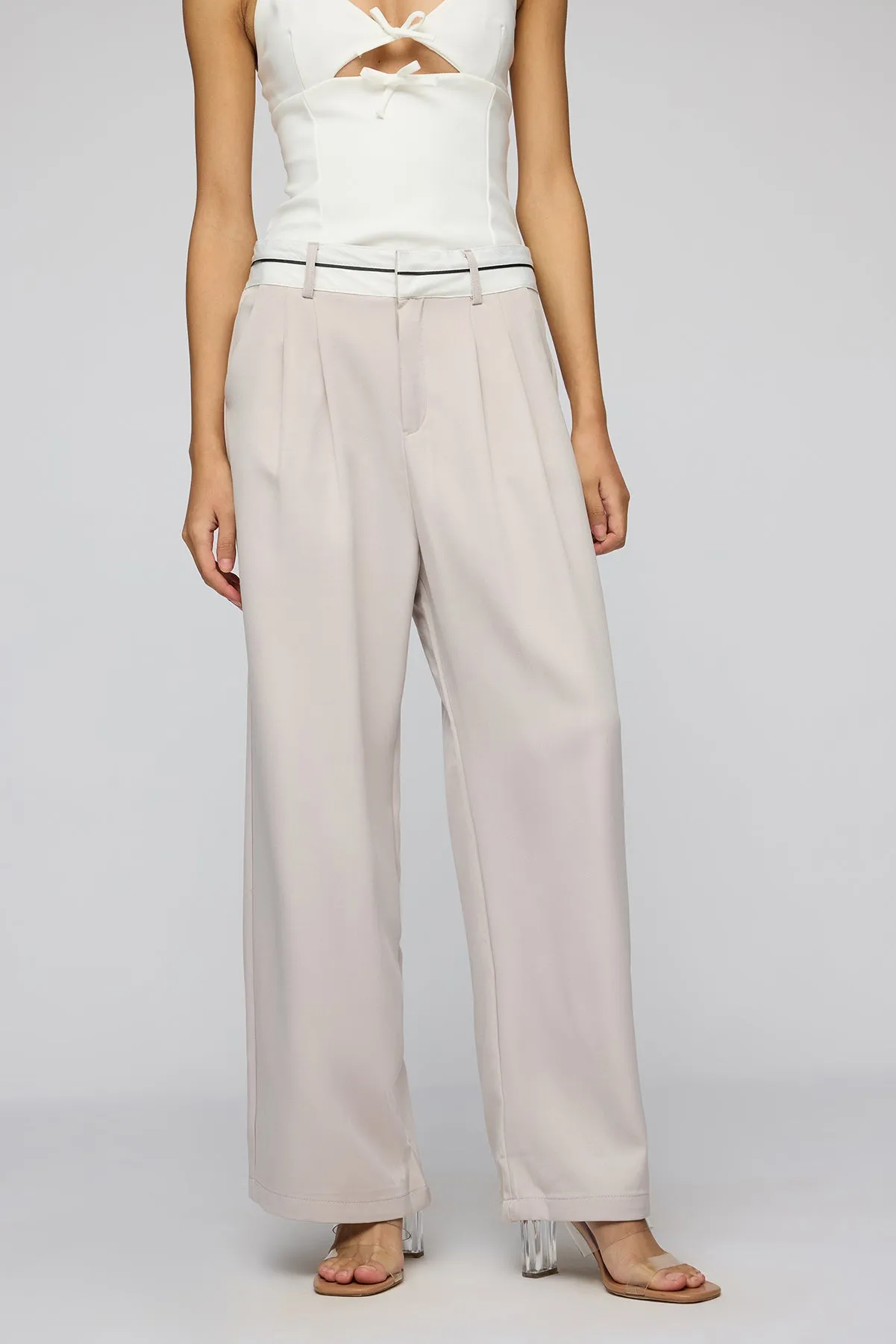 Silver Grey Contrast Waist Korean Pants