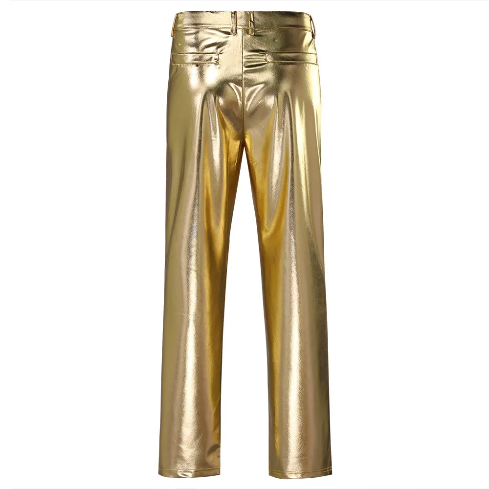 Slim Fit Hot Stamping Shiny Gold Pants