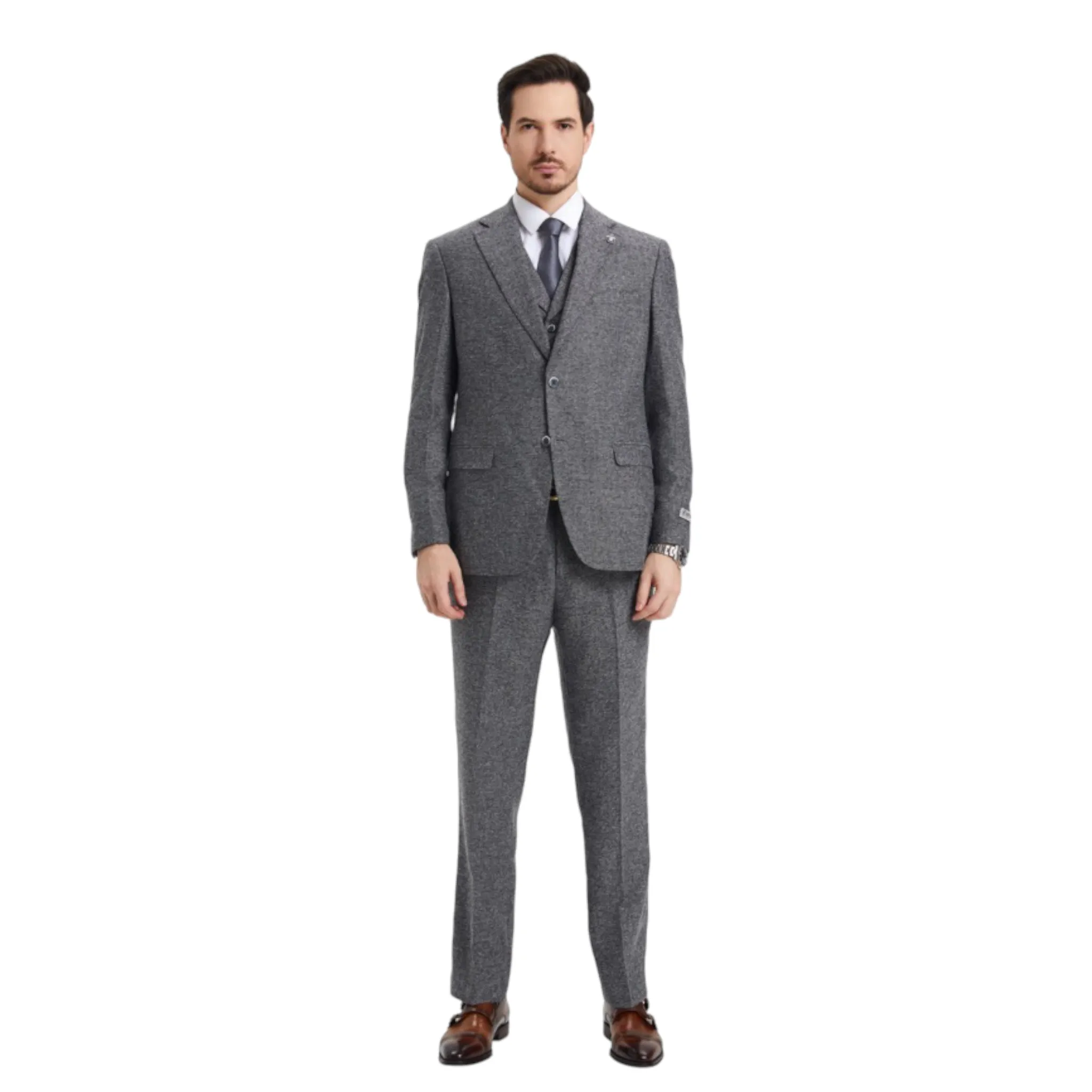 STACY ADAMS: Herringbone 3pc. Suit SM325H1