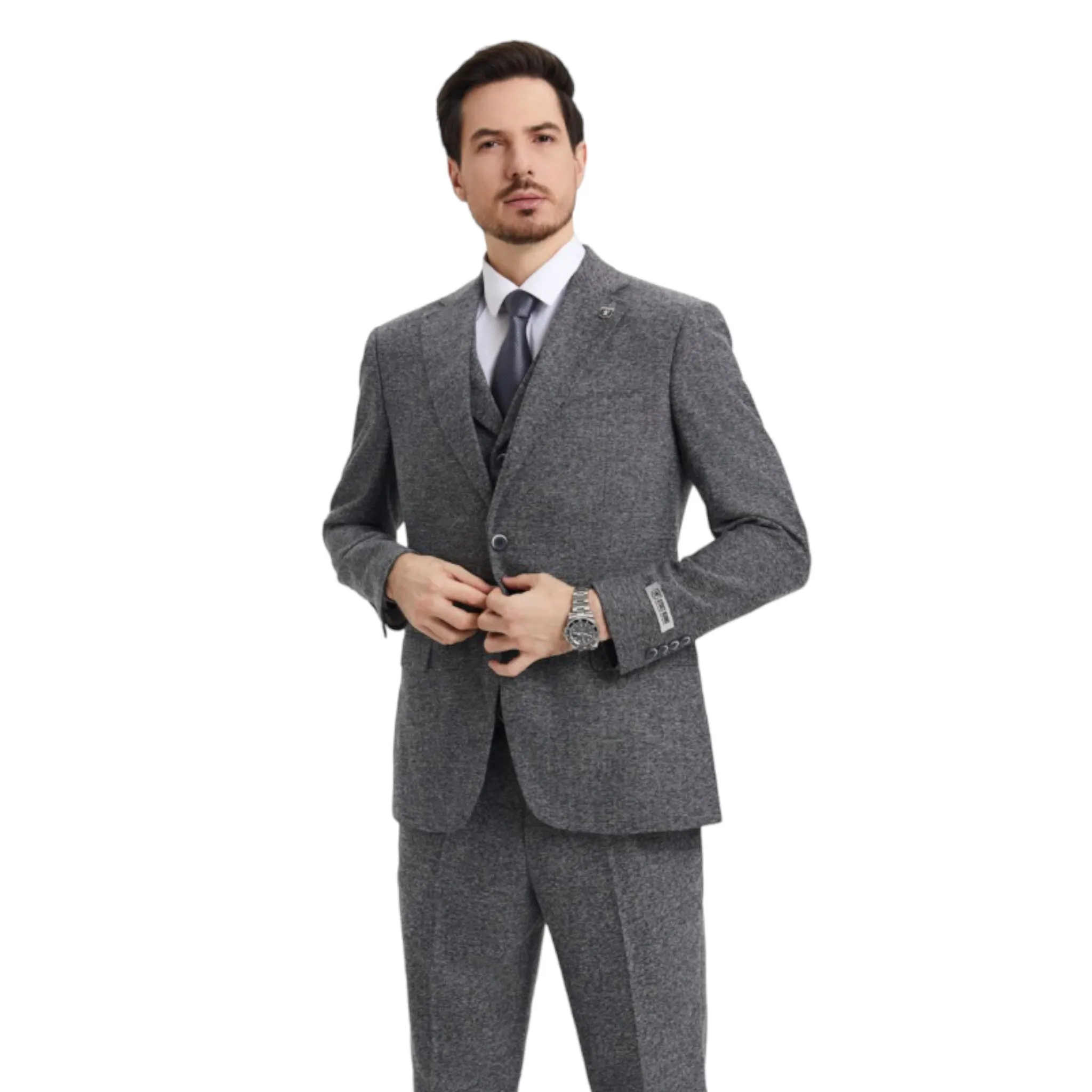 STACY ADAMS: Herringbone 3pc. Suit SM325H1