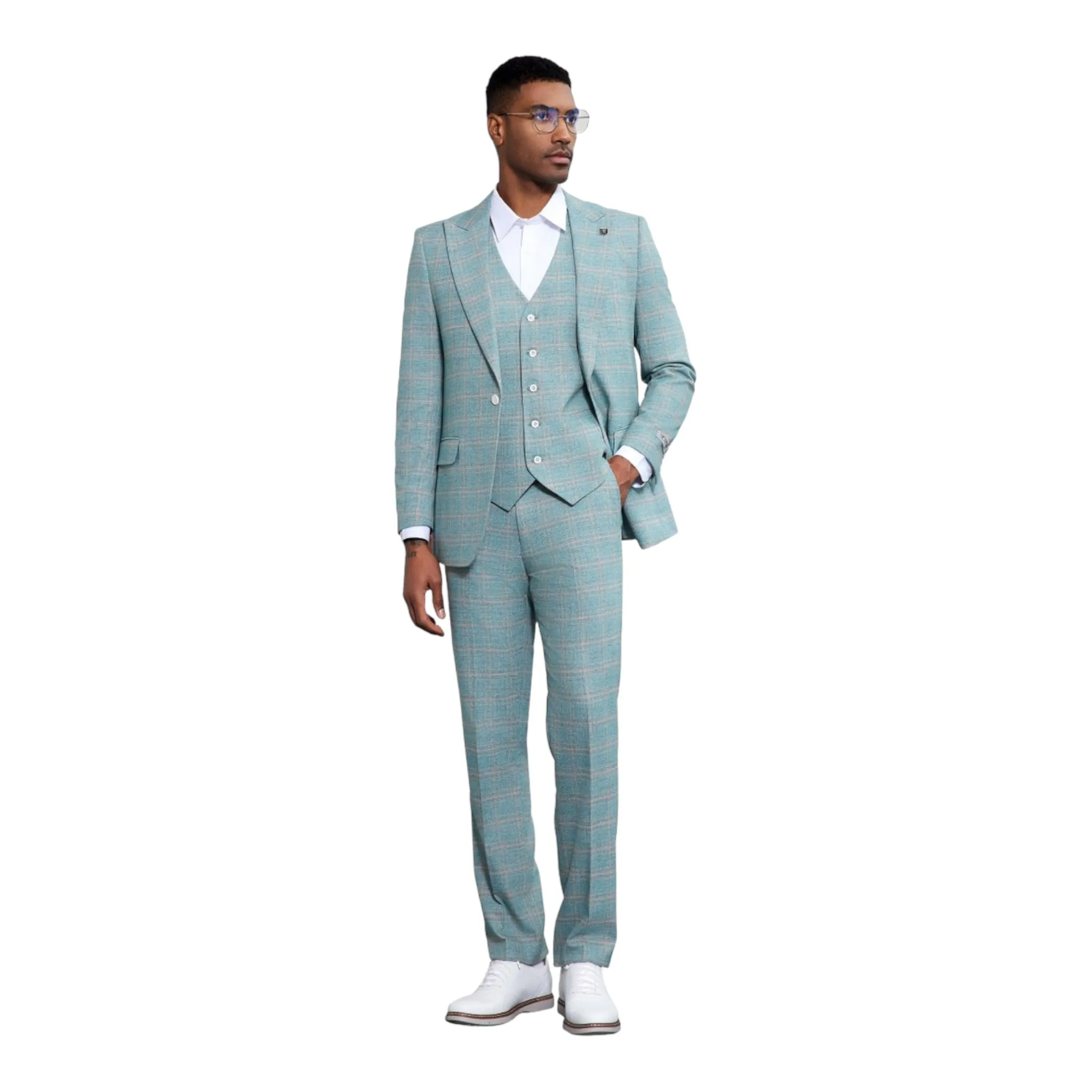 STACY ADAMS: Windowpane 3pc. Suit SM182H