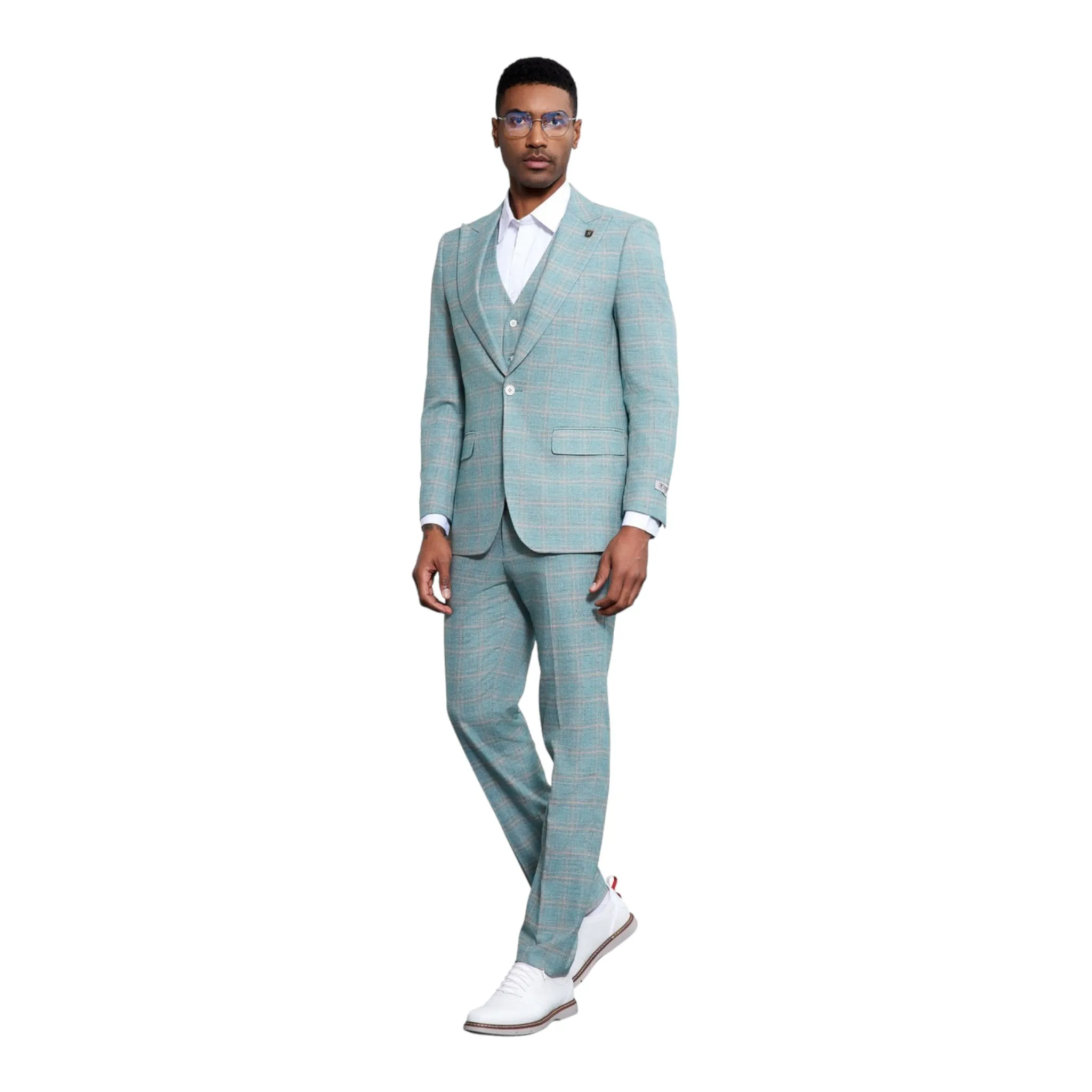 STACY ADAMS: Windowpane 3pc. Suit SM182H