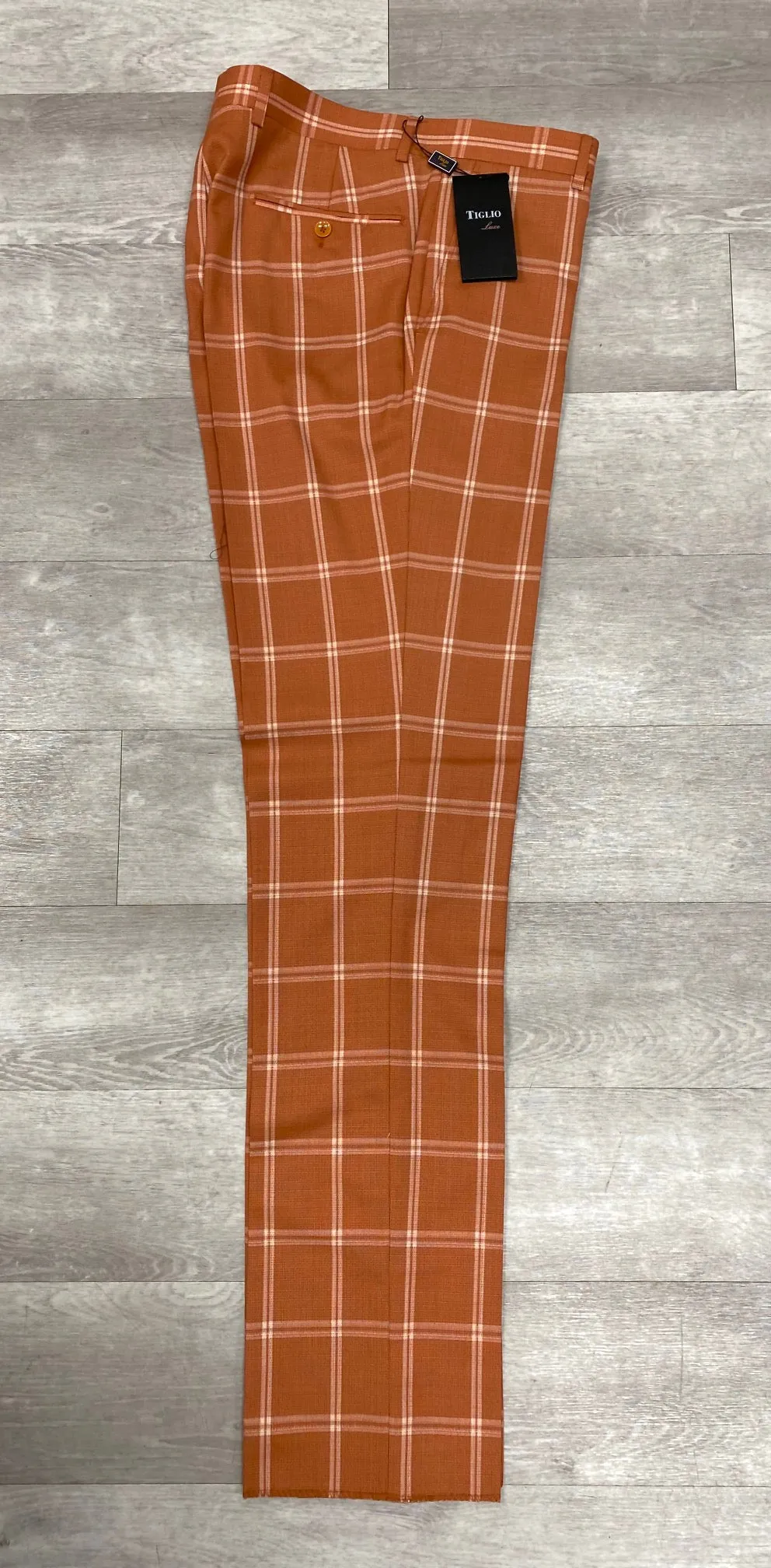 Tiglio Luxe 2560 Rust Plaid Flat Front Pure Wool Modern Fit TL2632 (SIZE 32 ONLY)