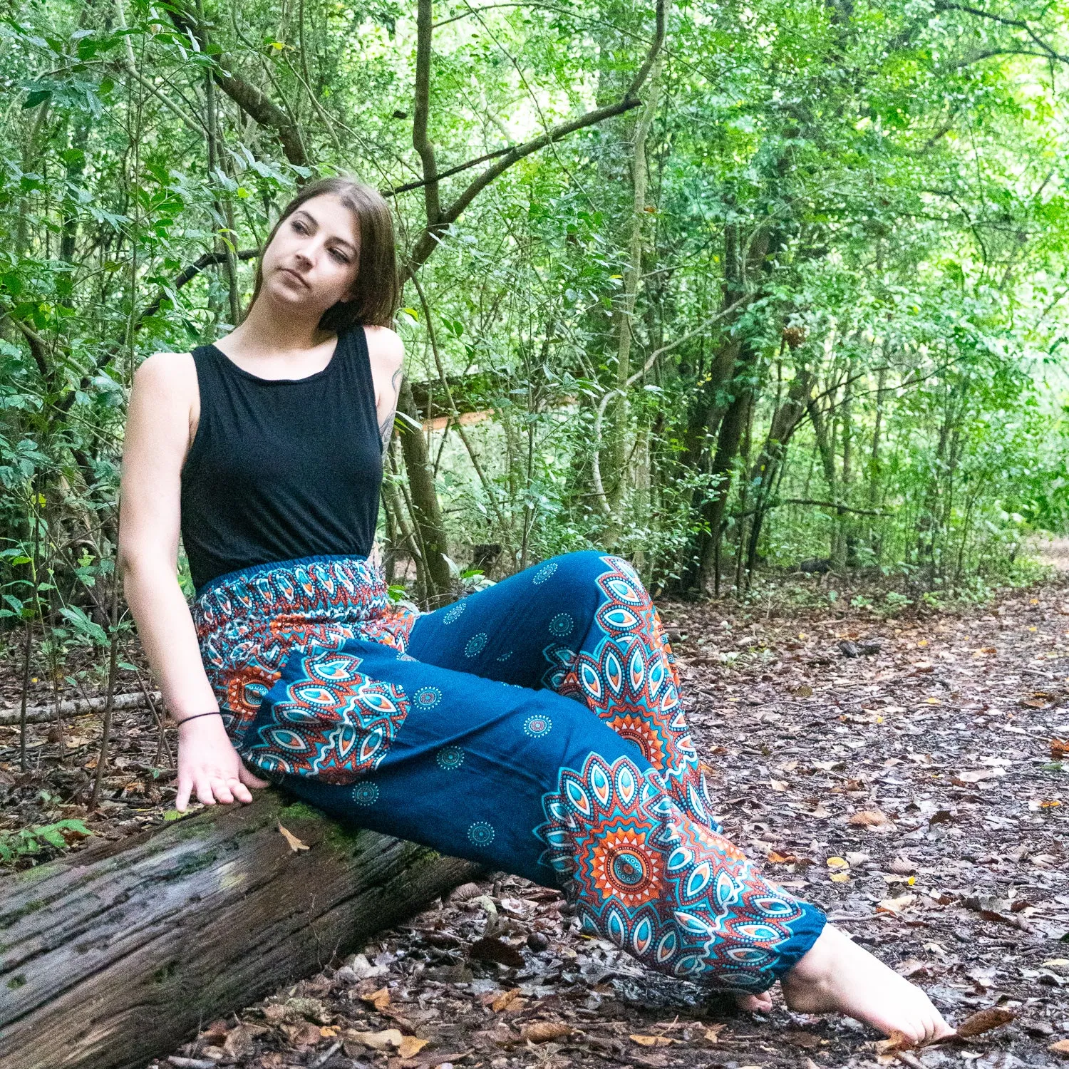 Turquoise Floral Mandala Harem Pants