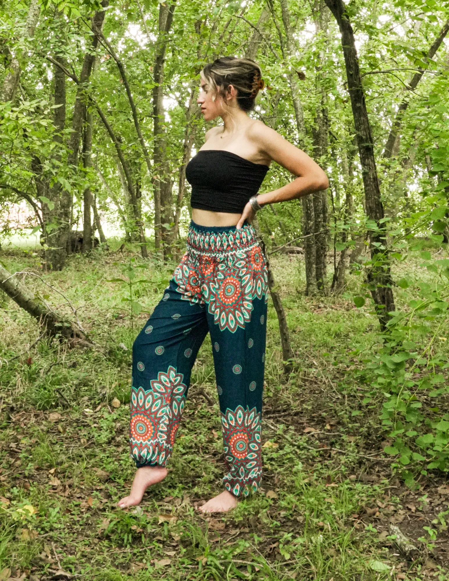 Turquoise Floral Mandala Harem Pants