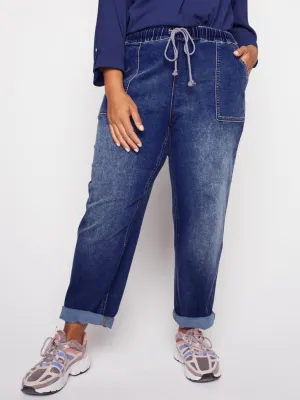 Westport Knit Denim Weekender Pant with Pockets and Drawstring Waist  - Plus