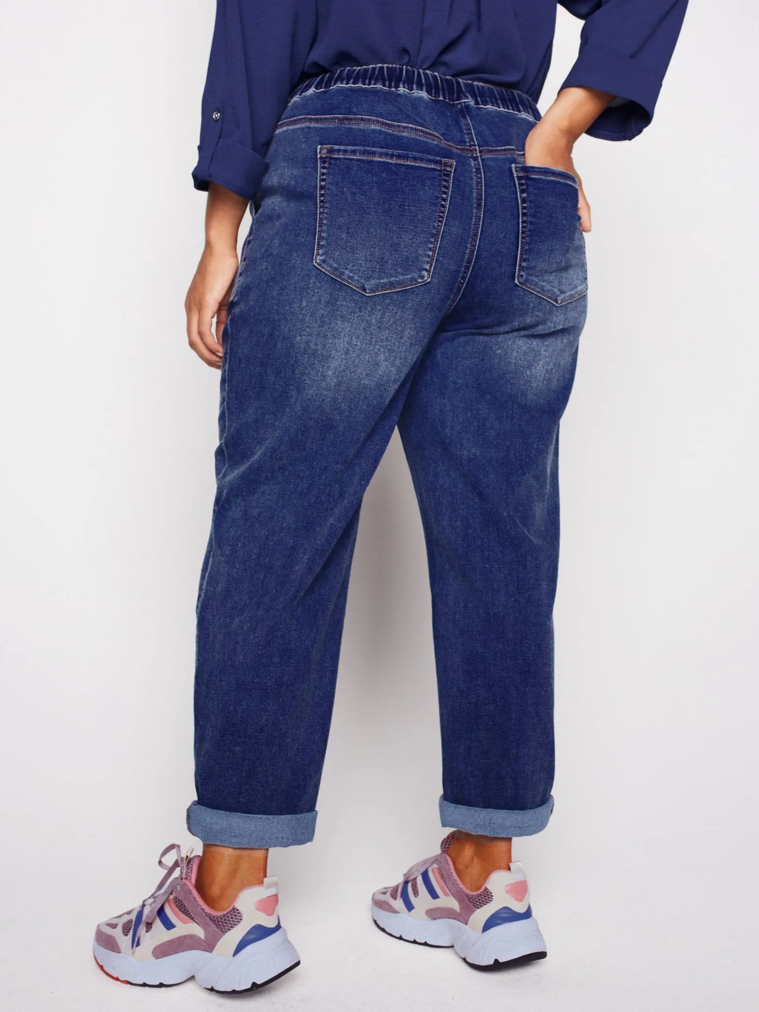 Westport Knit Denim Weekender Pant with Pockets and Drawstring Waist  - Plus