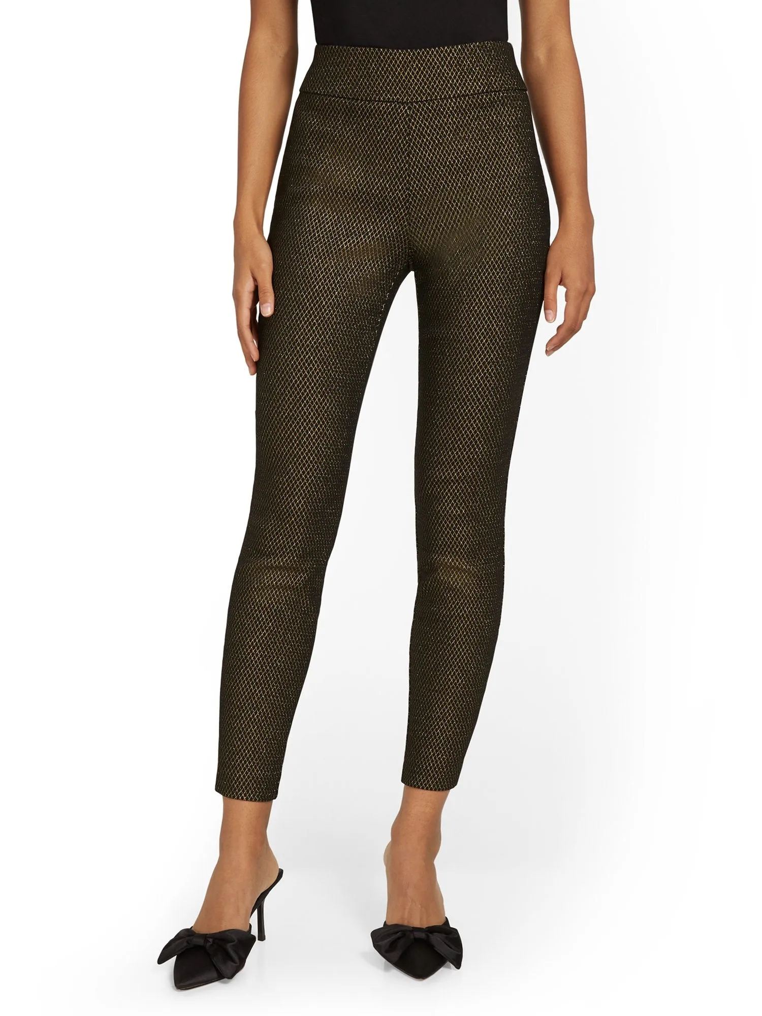 Whitney High-Waisted Pull-On Slim-Leg Pant - Metallic