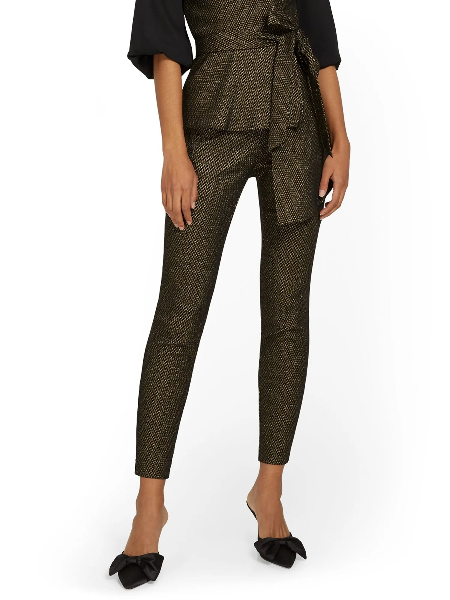 Whitney High-Waisted Pull-On Slim-Leg Pant - Metallic