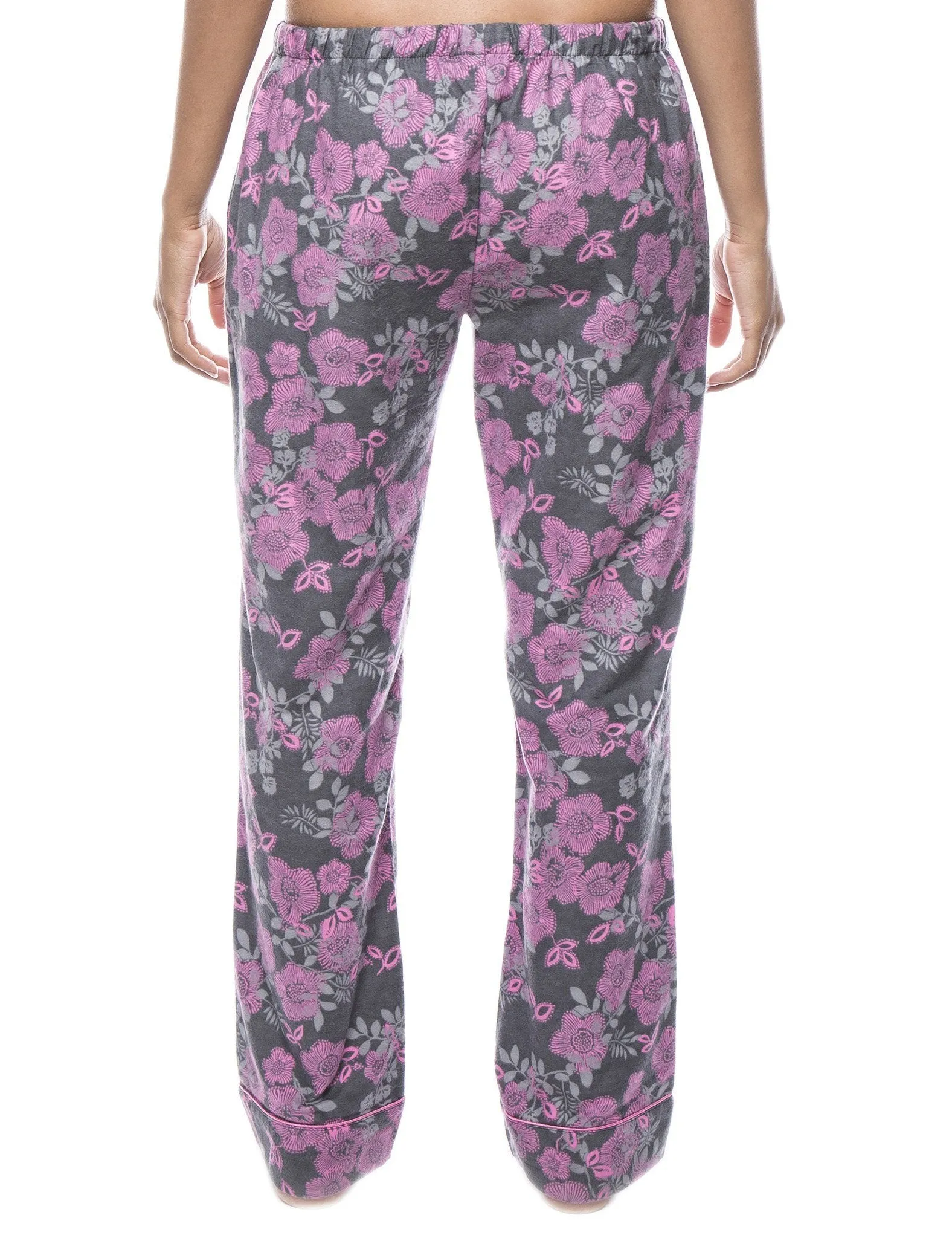 Womens 100% Cotton Flannel Lounge Pants - Floral Grey/Pink