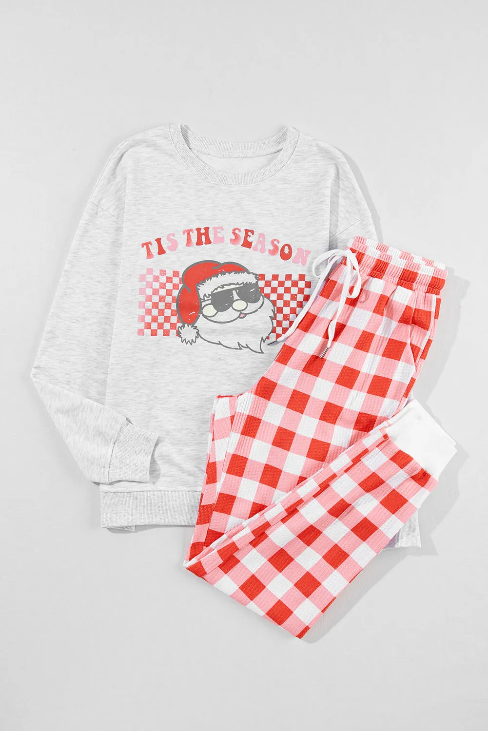 Womens Christmas Santa Clause Plaid Pajama Set