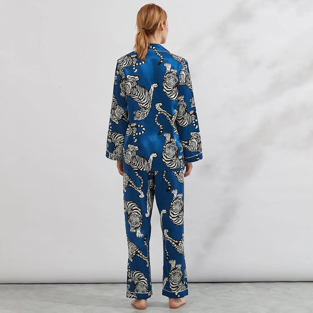 Women's Tiger Silk Pajama Set Mulberry Printed Silk Pajamas