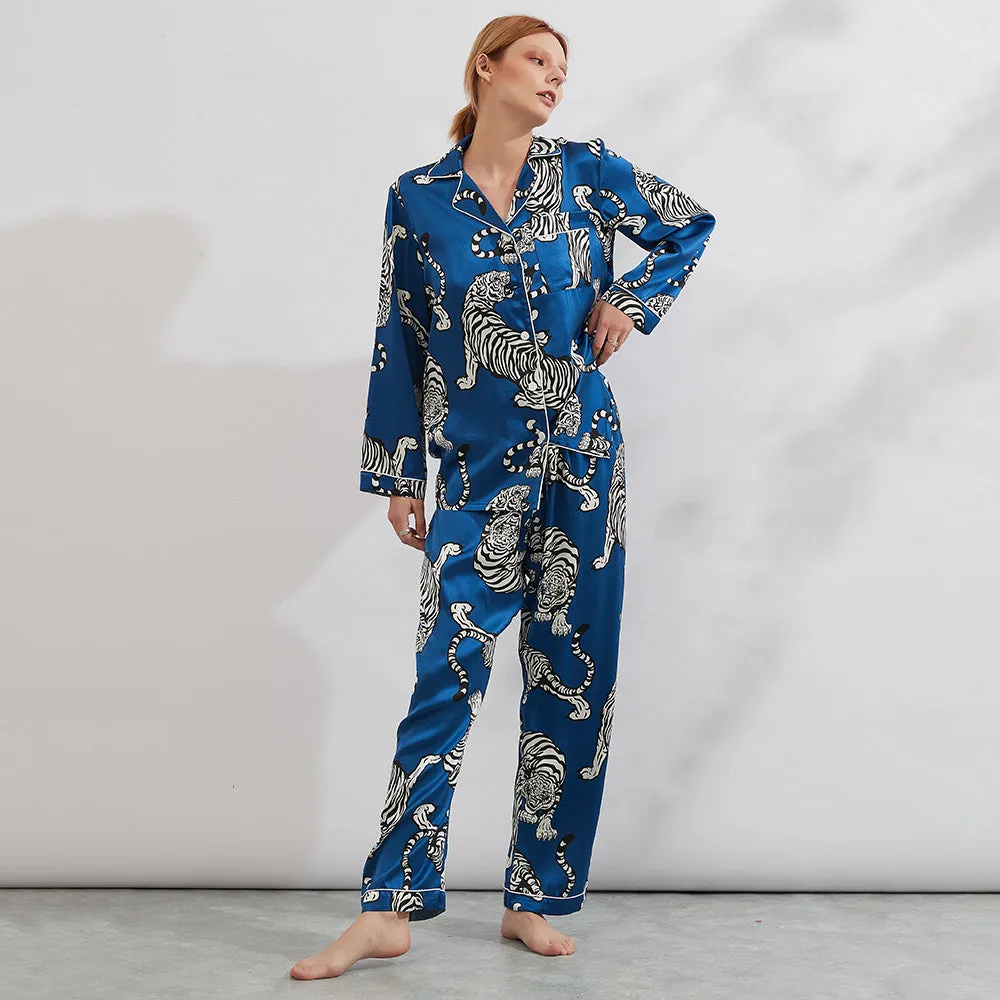 Women's Tiger Silk Pajama Set Mulberry Printed Silk Pajamas