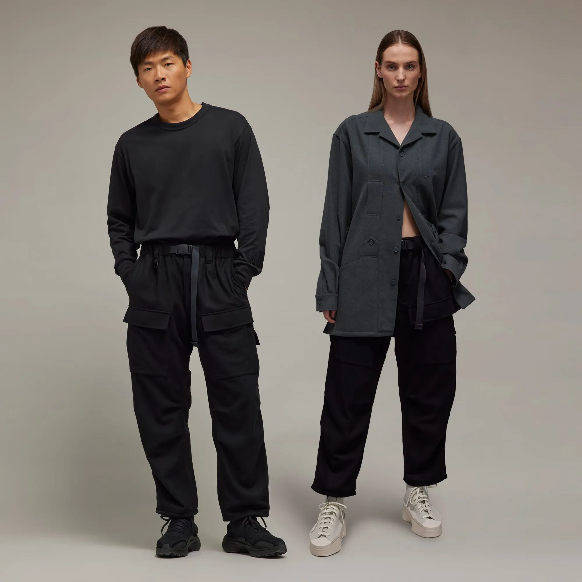 Y-3 | WOOL FLANNEL CARGO PANTS  { BLACK